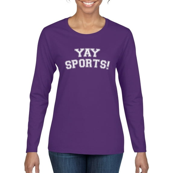 Wild Bobby YAY SPORTS! Sports Women Graphic Long Sleeve T-Shirt, Purple, Small
