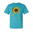 thumbnail image 1 of Wild Bobby,You are My Sunshine Skull and Sunflower, Streetwear, Garment-Dyed Washed Look Short Sleeve T-Shirt, Blue Lagoon, Small, 1 of 3