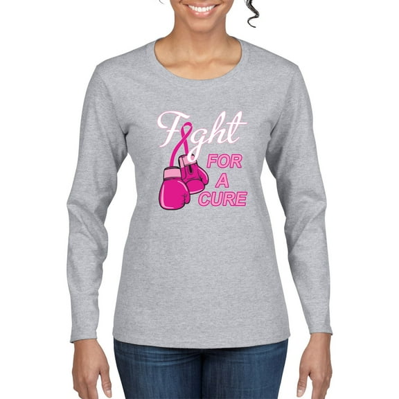 Wild Bobby for a Support Awareness Breast Cancer Awareness Women Graphic Long Sleeve T-Shirt, Heather Grey, X-Large