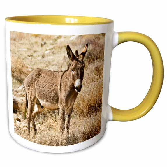3drose, Wild Burro Standing. Red Rock Canyon Area, Nevada, Usa., 11oz Two-tone Yellow Mug
