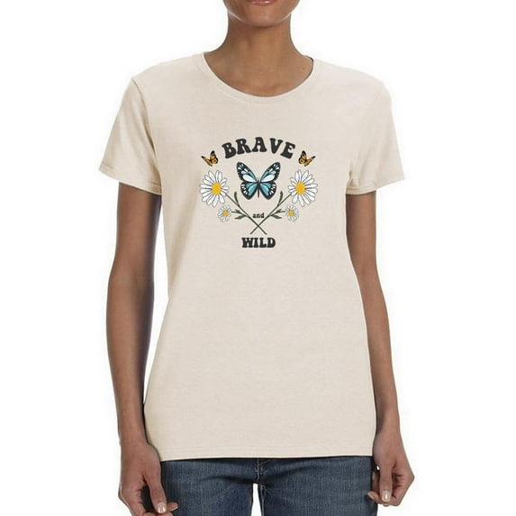Wild Butterflies And Daisies T-Shirt Women -Image by Shutterstock, Female Large