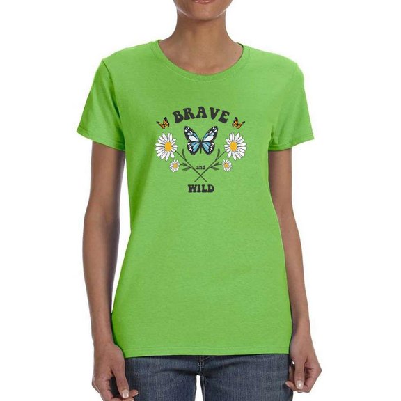 Wild Butterflies And Daisies T-Shirt Women -Image by Shutterstock, Female Medium