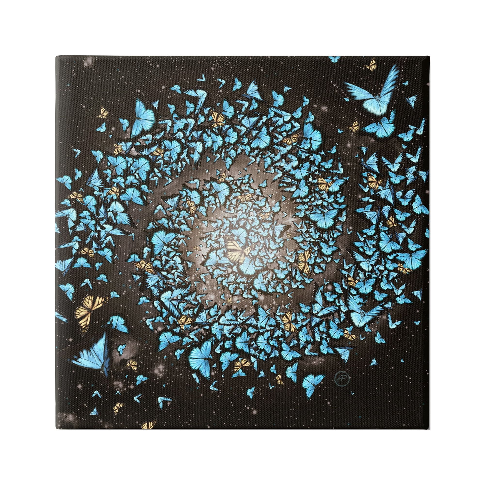 Wild Butterflies Flying Vivid Blue Spiral Shape Animals & Insects Painting Gallery-Wrapped Canvas Print Wall Art