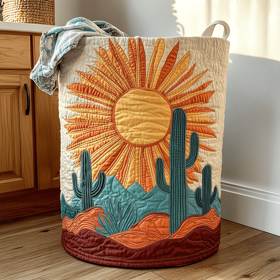 Wild Cactus Quilted Laundry Basket