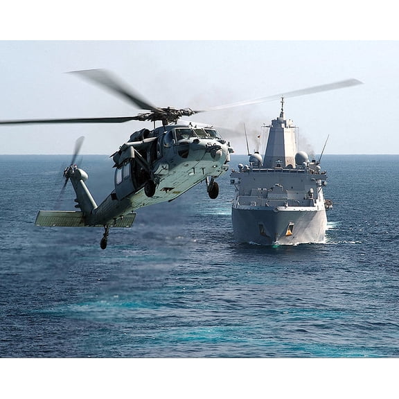 Wild Cards MH-60S Sea Hawk and USS Boxer LHD 4 Style - A - 20x30 Inch Glossy Laminated Aviation Poster - Stunning Detail and Bold Colors