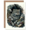 thumbnail image 1 of Wild Cat in Rock Cavity with Wildflowers Detailed Watercolour Illustration Art Birthday Greeting Card Plus Envelope Blank inside, 1 of 3