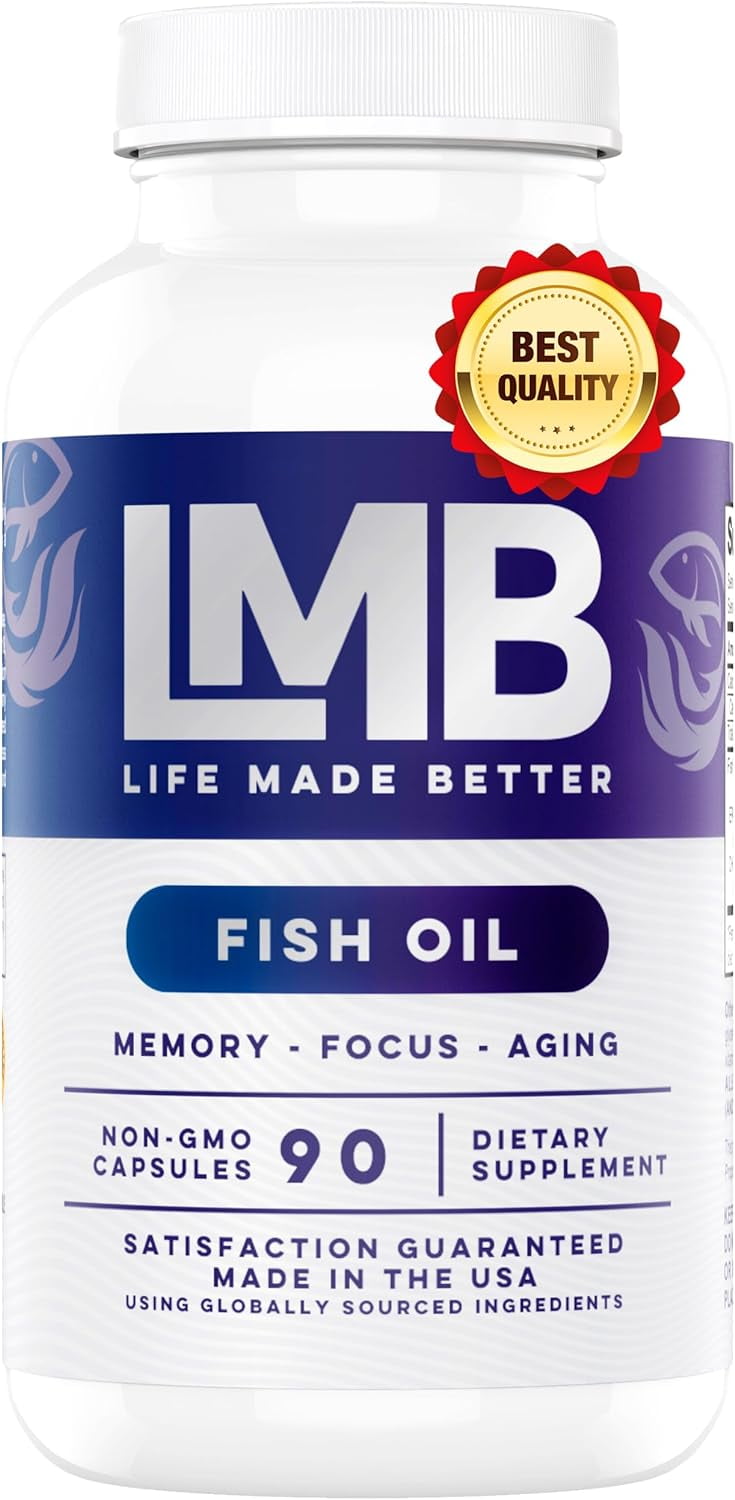 LMB Wild Caught Omega 3 Fish Oil 3000mg Triple Strength Burpless DHA