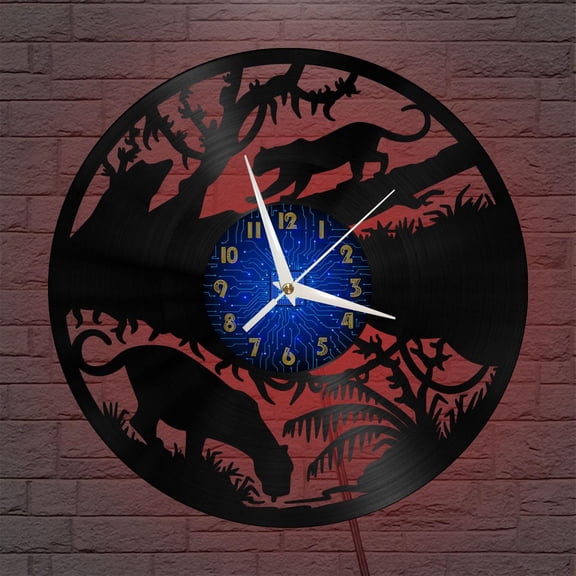 Wild Cheetah 12 Inch Vinyl Record Wall Clock - Silent, Creative, and Unique Clock for Living Room, Entryway, or Bedroom Decor - Perfect Gift Idea(12 inchs B with LED)
