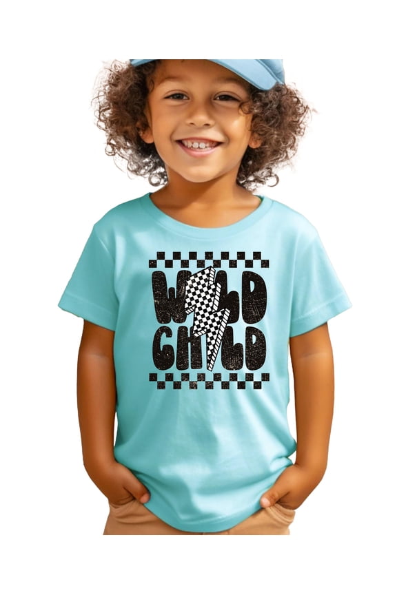 Wild Child Shirt Trendy Checkered Everyday Tee for Youth and Toddler Boys Chill Shirt Youth Medium
