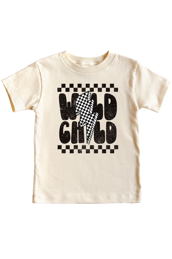 Wild Child Shirt Trendy Checkered Everyday Tee for Youth and Toddler Boys Natural Shirt 18 Months