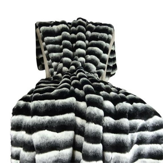 Wild Chinchilla Faux Fur Handmade Throw Blanket - Black & White - 114 x 120 in.