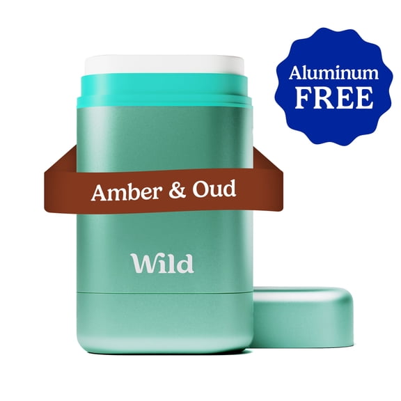Wild Refillable Deodorant Starter Pack - Aluminum Free. Aqua Case + Amber & Oud Refill, for Women and Men, 1.4oz