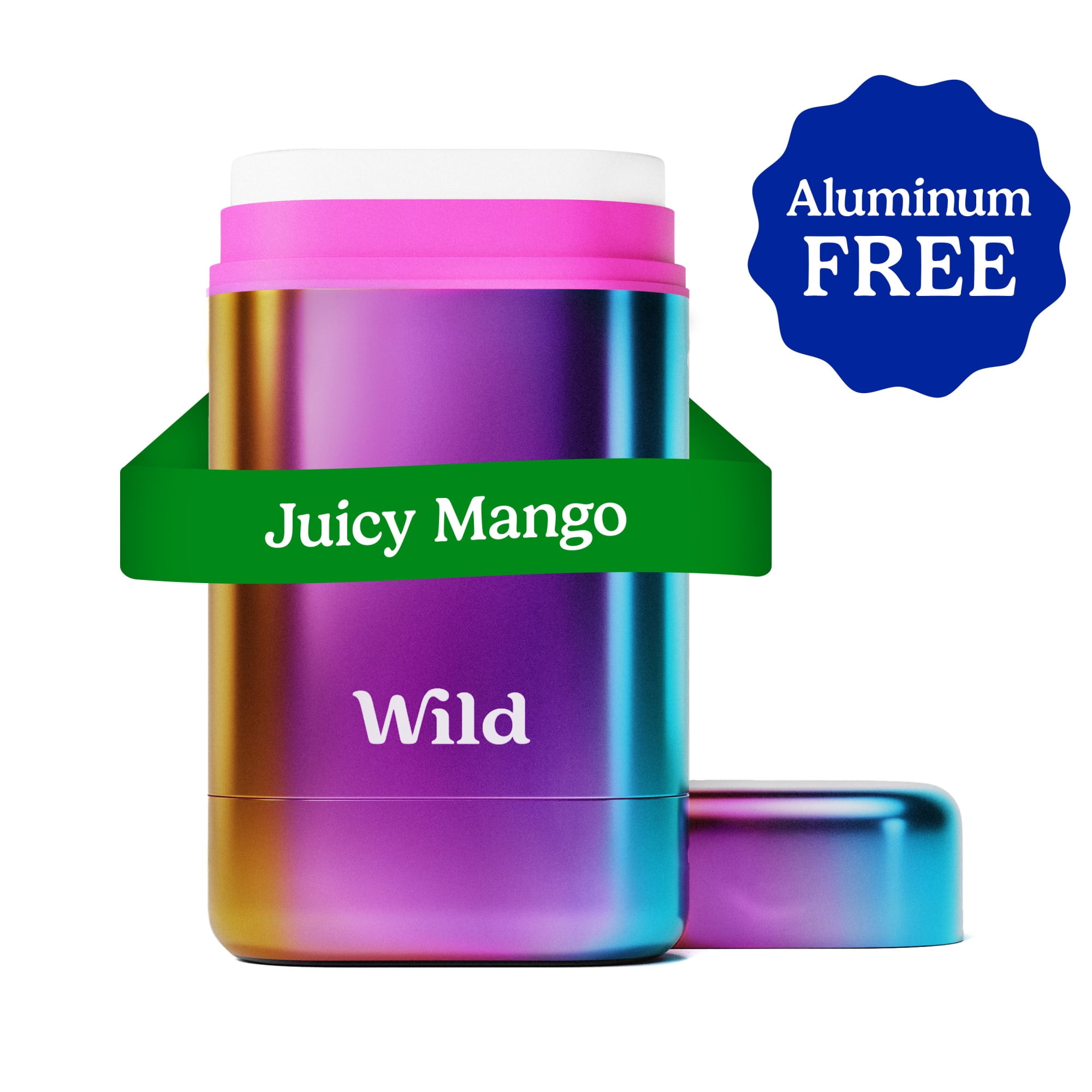 Wild Refillable Deodorant Starter Pack – Aluminum Free. Chrome Case + Juicy Mango Refill, for Women and Men, 1.4oz