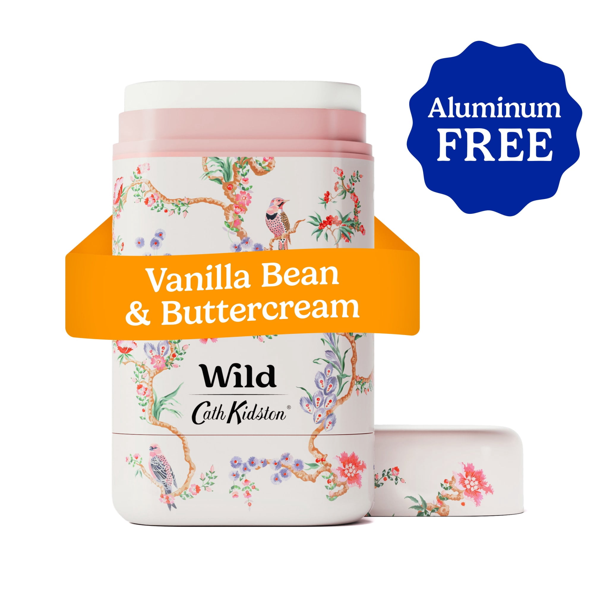 Wild Refillable Deodorant Starter Pack – Aluminum Free. Cath Kidston Birds & Berries Case + Vanilla Bean & Buttercream Refill, for Women and Men, 1.4oz