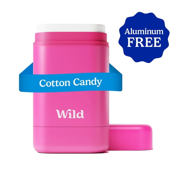 Wild Refillable Deodorant Starter Pack  Aluminum Free. Hot Pink Case + Cotton Candy Refill, for Women and Men, 1.4oz