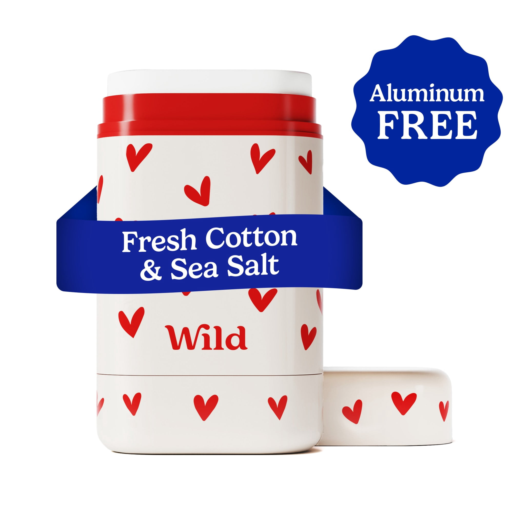Wild Refillable Deodorant Starter Pack – Aluminum Free. Love Heart Case + Fresh Cotton & Sea Salt Refill, for Women and Men, 1.4oz