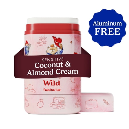 Wild Refillable Deodorant Starter Pack – Aluminum Free. Paddington Case + Coconut & Almond Cream Sensitive Refill, for Women and Men, 1.4oz