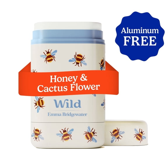 Wild Refillable Deodorant Starter Pack – Aluminum Free. Emma Bridgewater Bee Case + Honey & Cactus Flower Refill, for Women and Men, 1.4oz