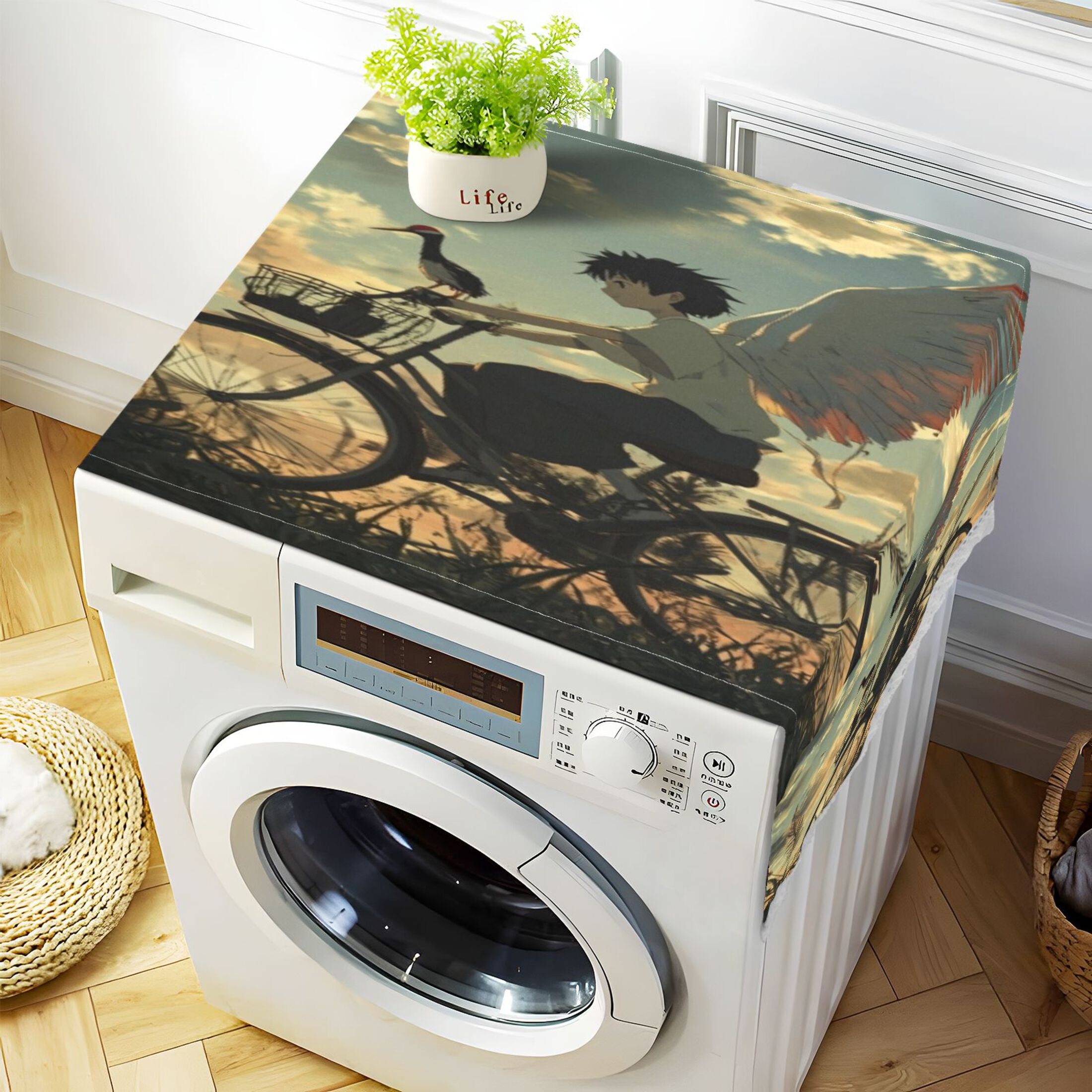 Wild Crane BoyWasher and Dryer Covers Dust-Proof and Oil Resistant Fridge Cover with 4 Storage Pockets Washing Machine Top Cover for Laundry Kitchen Home 51.2 x 22 In