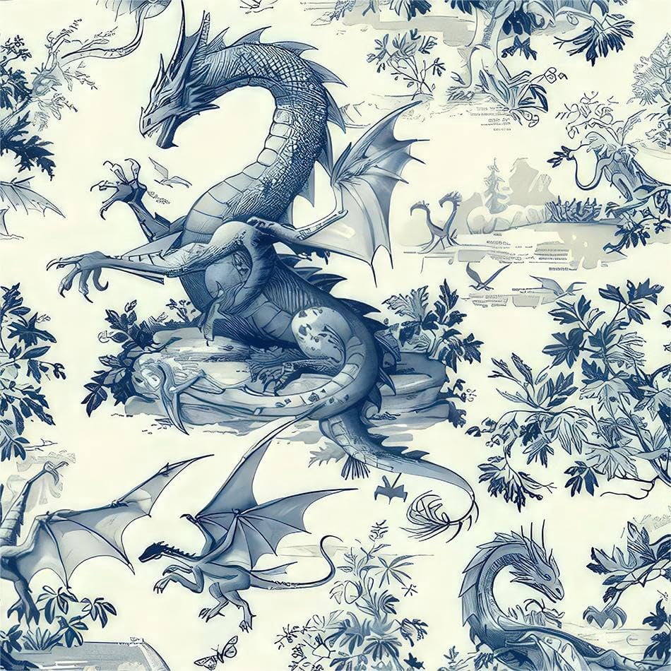 Wild Creature Dragon Light Yellow Blue Tree Peel and Stick Wallpaper Easy Peel Off Contact Paper Vintage Vinyl Self Adhesive Removable Stick on Wall Paper for Kitchen Cabinet Renter Friendly