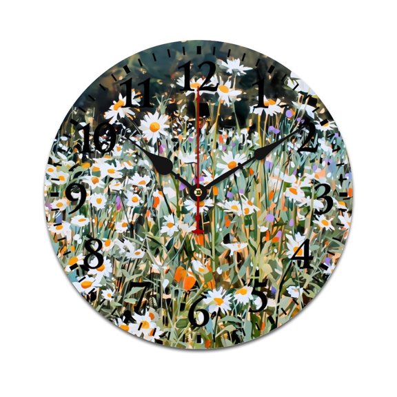 Wild Daisy Field Printed Decor Wall Clock, Multicolor, 12 x 12 inch, For Living Room Wall