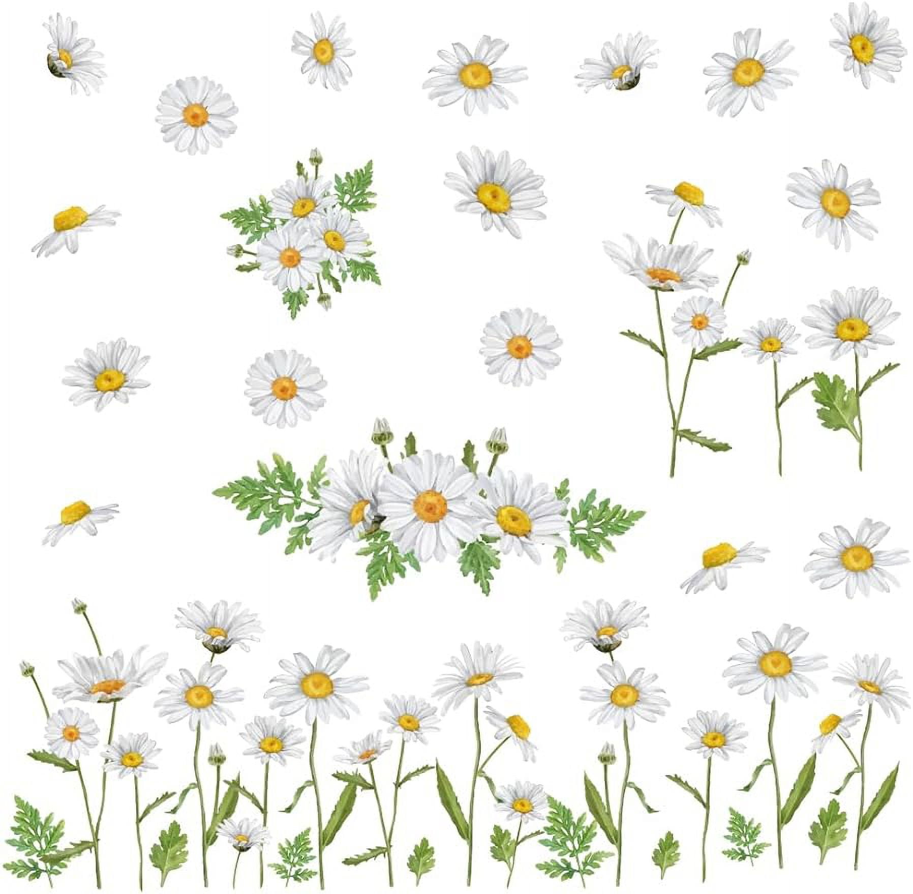 Wild Daisy Wall Sticker Colorful Wild Flower Vinyl Decals with Green Leaves  Art Decor for Bedroom Office Living Room