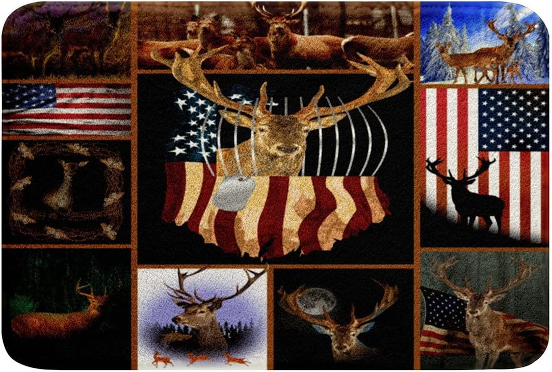 Wild Deer Bathroom Rugs for Boys Girls Farmhouse Deer Elk Hunting Bath