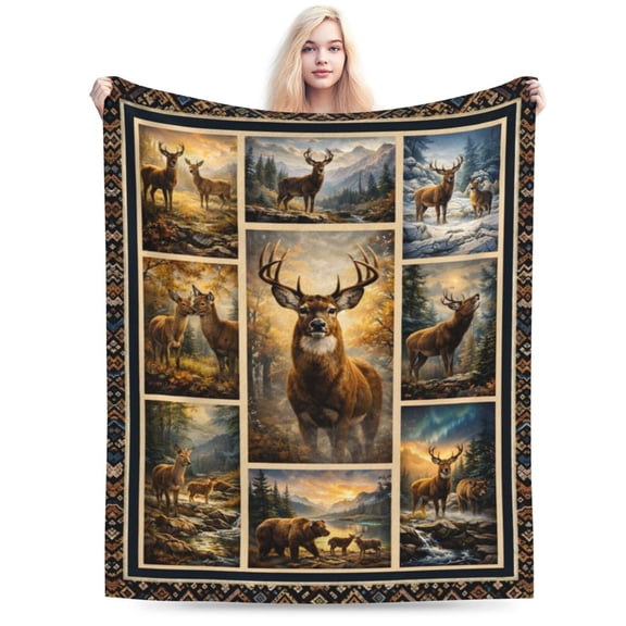 Wild Deer Forest Wildlife Blanket Deer Throw Blanket Soft Cozy Blanket for Couch Bed Cabin Lodge Christmas Gift 50x40