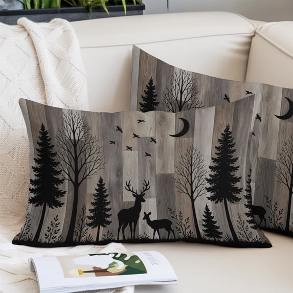 Wild Deer Queen Size Pillow Cover, Pillowcase Protectors with Zipper, Breathable Decorative Throw Pillow Case Cover, Farmhouse Forest Trees Wood Grain Brown Pillow Shams for Couch Sofa 20x30Inch