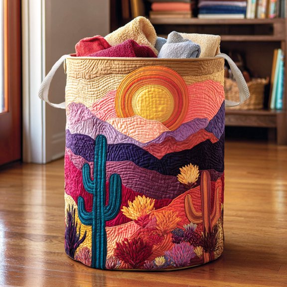 Wild Desert Cactus Quilted Laundry Basket, Clothes Hamper Storage Bag, Housewarming Gift Ideas, Mother's Day Gifts, Birthday Gift