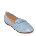 thumbnail image 1 of Wild Diva Classic Almond Toe Metal Hardware Loafer Flats  (Light Blue, 8), 1 of 4