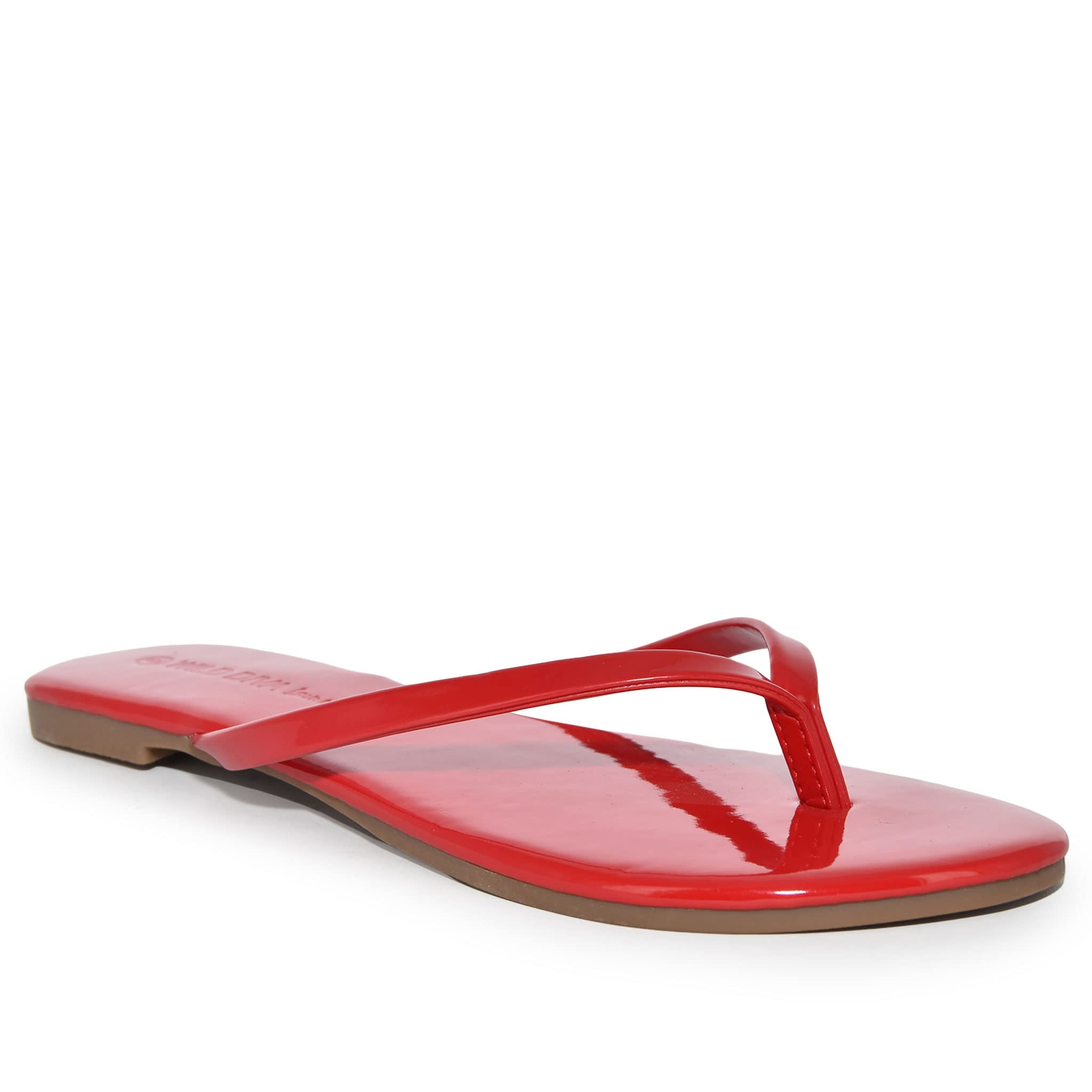 Wild Diva Classic Faux Patent Leather Almond Toe Flip Flop Thong Sandals Red 7.5