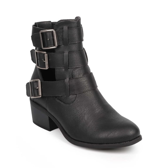 Wild Diva DE19 Women Leatherette Strappy Cutout Buckle Ankle Bootie