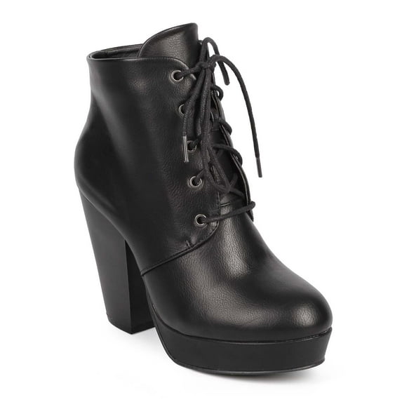Wild Diva DE21 Women Leatherette Round Toe Oxford Chunky Heel Lace Up Platform Bootie