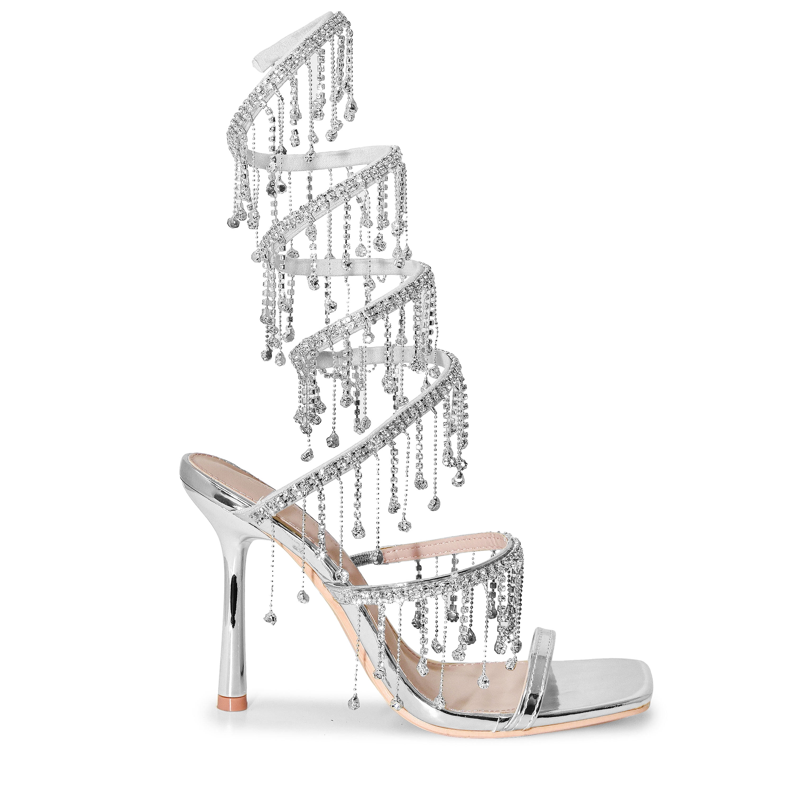 Wild Diva Embellished Rhinestone Drip Tassel Coil Wrap Around Square ...