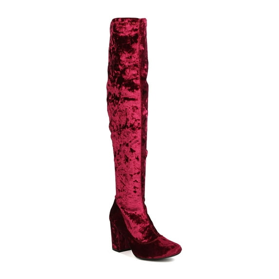 Wild Diva GA82 Women Over The Knee Round Toe Chunky Heel Boot