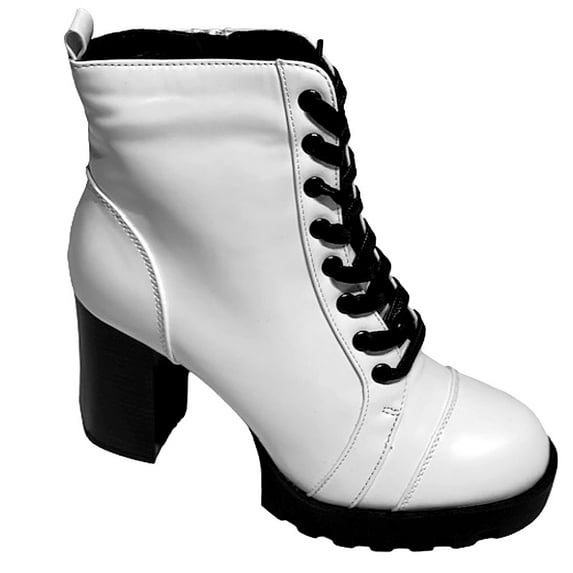 Wild Diva Glenna-05A Women's Lug Sole Lace-Up Chunky Heel Platform Faux Leather Ankle Boots 9