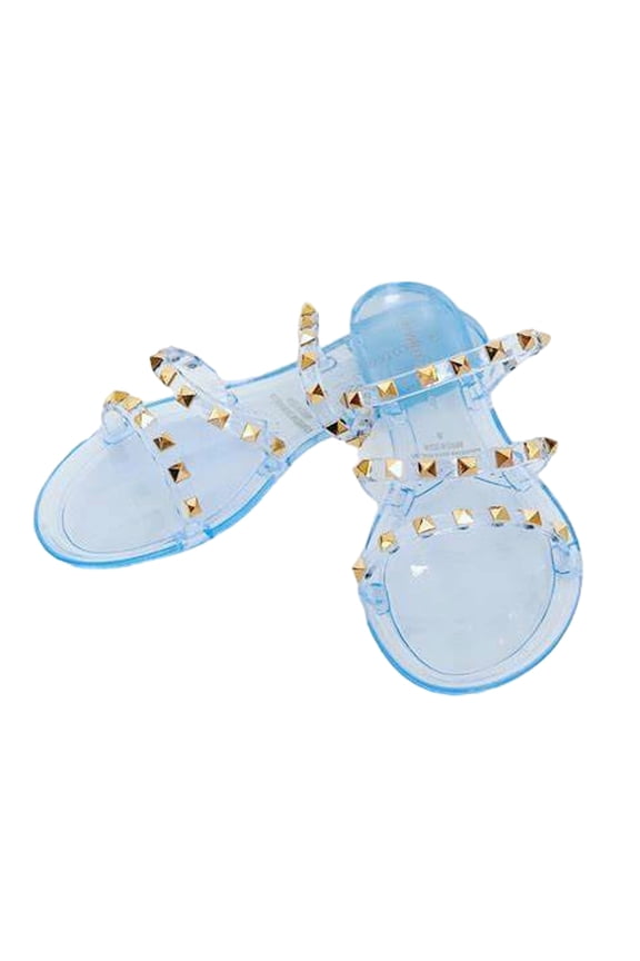 Joanie-211 3 Women's Strappy Caged Gold Pointed Studs Slip-on Jelly PVC Sandals CLEAR 6