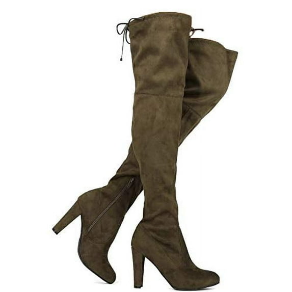 Wild Diva Lounge Amaya-01 Women's Over The Knee Tie Up High Block Heel Dress Boots