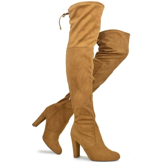 Wild Diva Lounge Amaya-01 Women's Over The Knee Tie Up High Block Heel Dress Boots