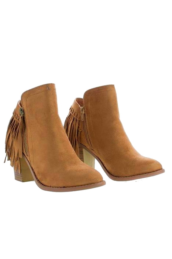 Lounge Buffy-21 Women's Chunky Heel Side Zipper Western Style Suede Ankle Boots Booties CHESTNUT 10