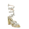 thumbnail image 1 of Wild Diva MORRIS-581 Embellished Rhinestone Butterfly Spiral Coil Wrap Around Chunky Block Heels (Gold, 6), 1 of 4