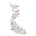 thumbnail image 1 of Wild Diva MORRIS-581 Embellished Rhinestone Butterfly Spiral Coil Wrap Around Chunky Block Heels (Rainbow Silver, 7), 1 of 5