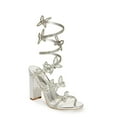 thumbnail image 1 of Wild Diva MORRIS-581 Embellished Rhinestone Butterfly Spiral Coil Wrap Around Chunky Block Heels (Silver, 8), 1 of 4