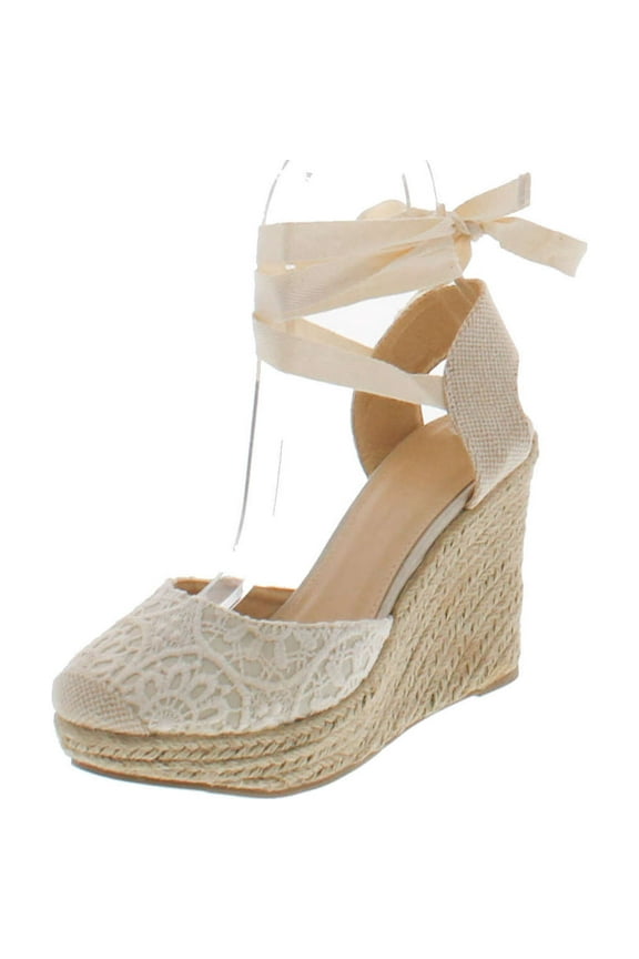 Maegan-32 Womens Floral Crochet Ankle Wrap Slingback Espadrille Wedge
