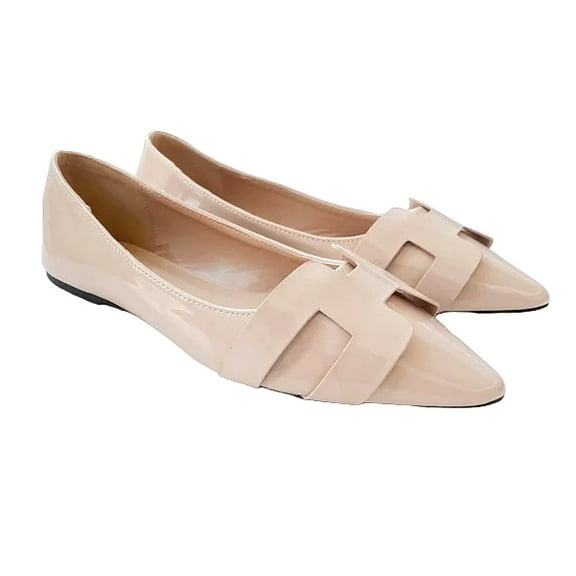 Wild Diva Pippa-410 Women's Slip-On Pattern PU Pointed Toe Ballet Flats Shoes NUDE 8.5