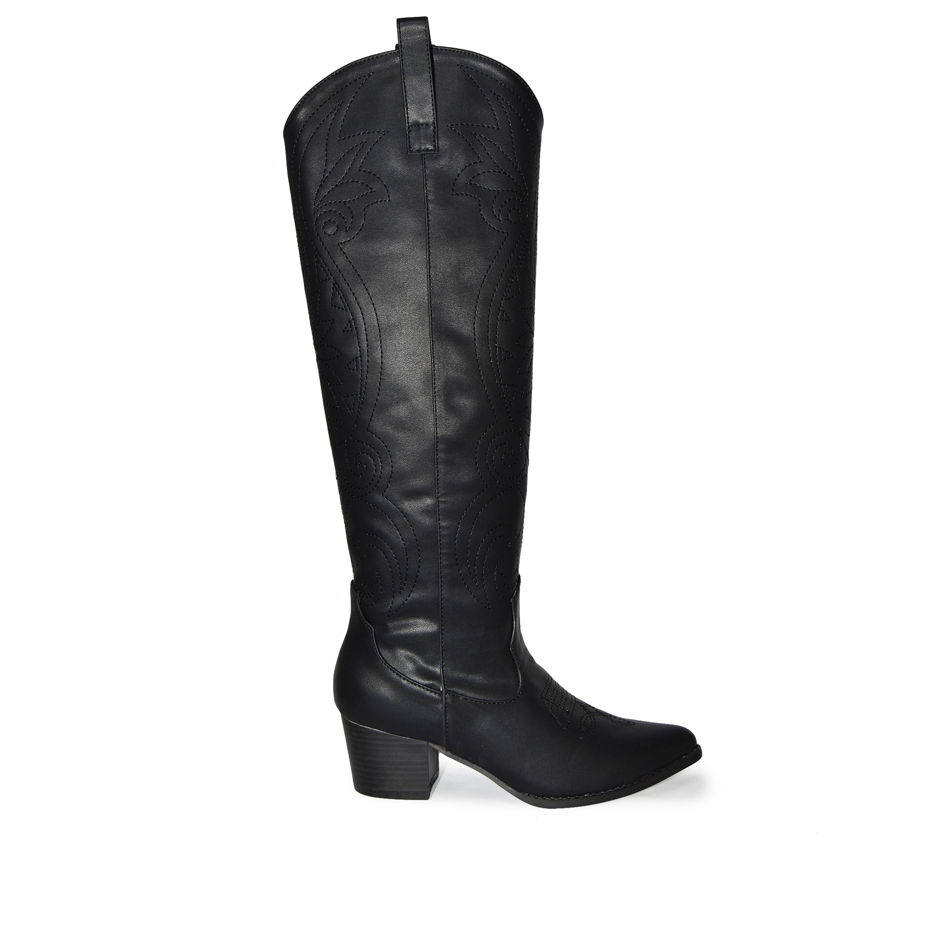 Wild Diva Pointy Toe Low Block Heel Western Boots (Black, 5.5