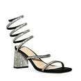 thumbnail image 1 of Wild Diva Rhinestone Spiral Ankle Strap Square Toe Low Block Heels (Black, 7.5), 1 of 6