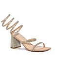 thumbnail image 1 of Wild Diva Rhinestone Spiral Ankle Strap Square Toe Low Block Heels (Natural, 7), 1 of 1