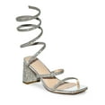 thumbnail image 1 of Wild Diva Rhinestone Spiral Ankle Strap Square Toe Low Block Heels (Silver, 7.5), 1 of 5